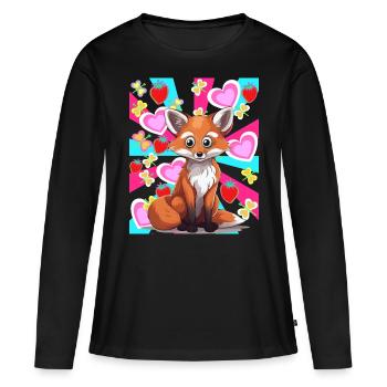 Rétro été renard habitant de la forêt fraises des années 80 - T-shirt manches longues Premium bio Femme - noir - Devant - Julia (174cm)