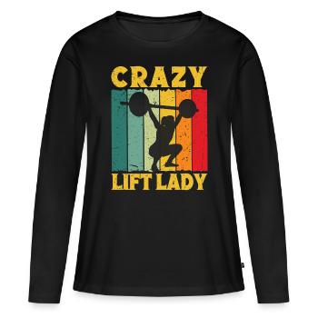 Fitness Motivation Bodybuilder Crazy Lift Lady - Frauen Premium Bio Langarmshirt - Schwarz - Vorne - Julia (174cm)