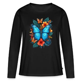 Butterfly, Flowers, Entomologist - Women's Premium Organic Long Sleeve Shirt - black - Front - Julia (174cm)