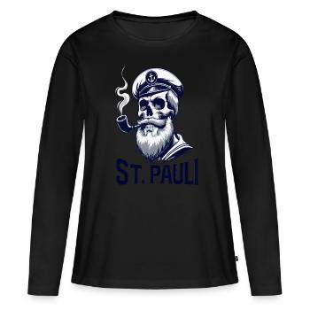 St.Pauli Kiez Hamburg Totenkopf Sankt Pauli - T-shirt manches longues Premium bio Femme - noir - Devant - Julia (174cm)