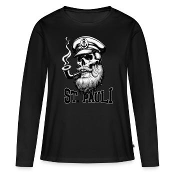 St.Pauli Kiez Hamburg Totenkopf Sankt Pauli - T-shirt manches longues Premium bio Femme - noir - Devant - Julia (174cm)