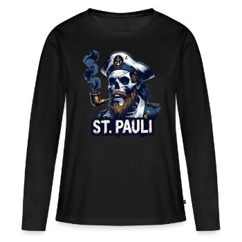 St.Pauli Kiez Hamburg Totenkopf Sankt Pauli - T-shirt manches longues Premium bio Femme - noir - Devant - Julia (174cm)