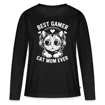 Gamer Disant Maman Chats Drôle Gaming Cadeau - T-shirt manches longues Premium bio Femme - noir - Devant - Julia (174cm)