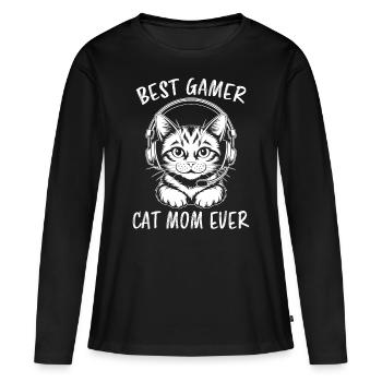 Gamer Disant Maman Chats Drôle Gaming Cadeau - T-shirt manches longues Premium bio Femme - noir - Devant - Julia (174cm)