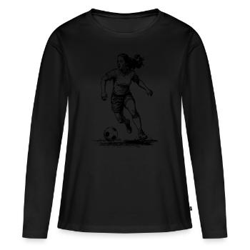 Striker Women's Soccer Shirt: Goal Scorer on the Ball - Women's Premium Organic Long Sleeve Shirt - black - Front - Julia (174cm)