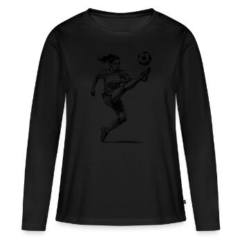 Kickerin im Fokus: Frauenfußball und Torschuss - Frauen Premium Bio Langarmshirt - Schwarz - Vorne - Julia (174cm)