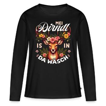 Trachten T-Shirt Dirndl Damen Trachtenshirt Tracht - Frauen Premium Bio Langarmshirt - Schwarz - Vorne - Julia (174cm)