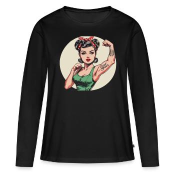 Rockabilly Girl Vintage Retro Girl Power Woman - Women's Premium Organic Long Sleeve Shirt - black - Front - Julia (174cm)
