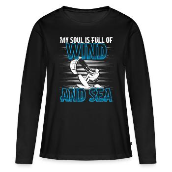 Kitesurfen Kiteboarden Mijn Ziel Zit Vol Wind - Vrouwen Premium Bio shirt met lange mouwen - zwart - Voor - Julia (174cm)