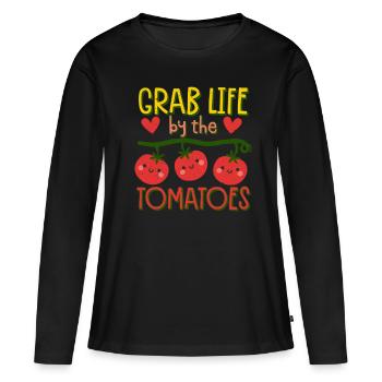 Marinara Grab Life By The Tomatoes - T-shirt manches longues Premium bio Femme - noir - Devant - Julia (174cm)