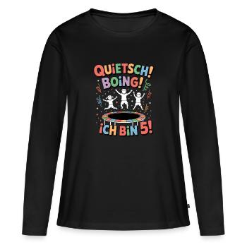 Chemise d’anniversaire trampoline Anniversaire 5 ans - T-shirt manches longues Premium bio Femme - noir - Devant - Julia (174cm)