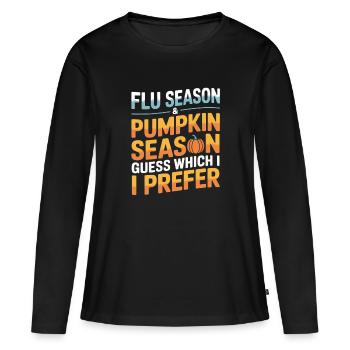 Saison de la grippe et saison des citrouilles Infirmière aux épices de citrouille - T-shirt manches longues Premium bio Femme - noir - Devant - Julia (174cm)