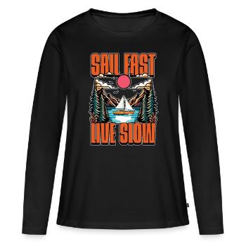 Voile Voile Rapide Live Slow Fisherman Boing - T-shirt manches longues Premium bio Femme - noir - Devant - Julia (174cm)