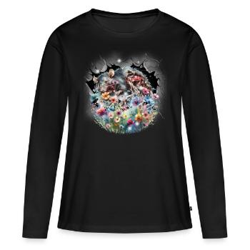 Maus Mäuse Ratte Blumen Blume Natur Umwelt - Frauen Premium Bio Langarmshirt - Schwarz - Vorne - Julia (174cm)