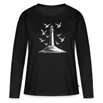 Leuchturm Möwe Hafen Moin Meer See - Frauen Premium Bio Langarmshirt - Schwarz - Vorne - Julia (174cm)