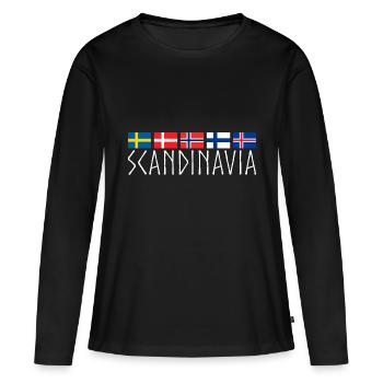 DRAPEAUX SCANDINAVIA | Idée cadeau Pays nordiques - T-shirt manches longues Premium bio Femme - noir - Devant - Julia (174cm)
