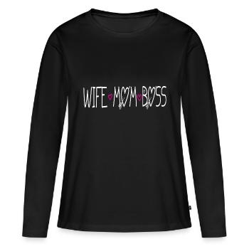 MOMLIFE Mama Design Mutterherz Mutterlieb - Frauen Premium Bio Langarmshirt - Schwarz - Vorne - Julia (174cm)