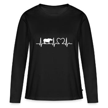 Rhinocéros - Courbe ECG - Courbe cardiaque - Pouls - T-shirt manches longues Premium bio Femme - noir - Devant - Julia (174cm)