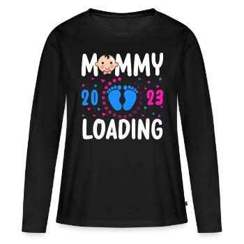 Mama loading 2023, werdende Mutter 2023 - Frauen Premium Bio Langarmshirt - Schwarz - Vorne - Julia (174cm)