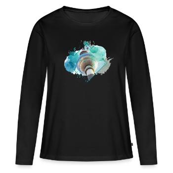 Berlin Allemagne City Skyline Splash coloré - T-shirt manches longues Premium bio Femme - noir - Devant - Julia (174cm)