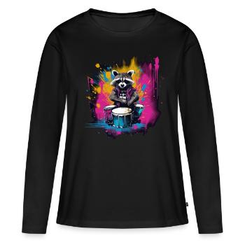 Raccoon Drummer Music Animal Drums - Women's Premium Organic Long Sleeve Shirt - black - Front - Julia (174cm)