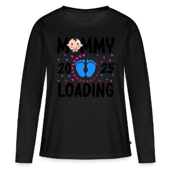 Mommy loading 2025, Mama loading 2025 - Frauen Premium Bio Langarmshirt - Schwarz - Vorne - Julia (174cm)