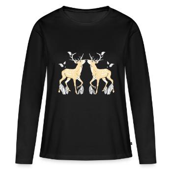 Geweih Reh Hirsch Rehbock Wildtiere Rotwild - Frauen Premium Bio Langarmshirt - Schwarz - Vorne - Julia (174cm)