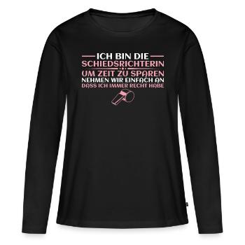 Unparteiische Humor Fußball Schiedsrichterin - Frauen Premium Bio Langarmshirt - Schwarz - Vorne - Julia (174cm)