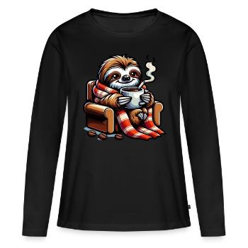 Paresseuse douillette avec café - T-shirt manches longues Premium bio Femme - noir - Devant - Julia (174cm)