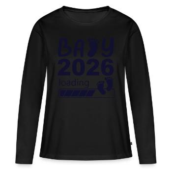 Bébé 2026 Chargement avec empreintes de pas - T-shirt manches longues Premium bio Femme - noir - Devant - Julia (174cm)