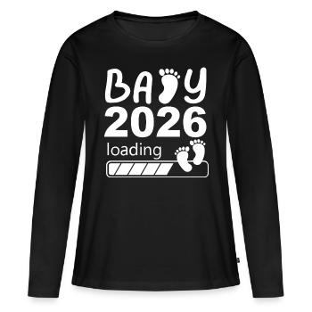Bébé 2026 Chargement avec empreintes de pas - T-shirt manches longues Premium bio Femme - noir - Devant - Julia (174cm)