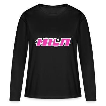 Mila prénom - T-shirt manches longues Premium bio Femme - noir - Devant - Julia (174cm)