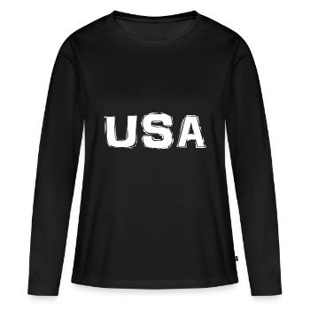 Etats-Unis - T-shirt manches longues Premium bio Femme - noir - Devant - Julia (174cm)