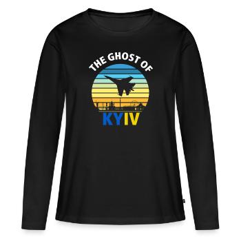 Je me tiens avec l’Ukraine , Le fantôme de Kiev - T-shirt manches longues Premium bio Femme - noir - Devant - Julia (174cm)