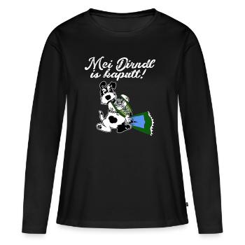 mei dirndl is kaputt,dirndl,hund, zerissen,fest - Frauen Premium Bio Langarmshirt - Schwarz - Vorne - Julia (174cm)