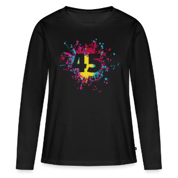 Numéro 45e éclaboussure de couleur - T-shirt manches longues Premium bio Femme - noir - Devant - Julia (174cm)