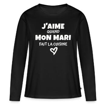 j aime mon mari / humour épouse - T-shirt manches longues Premium bio Femme - noir - Devant - Julia (174cm)