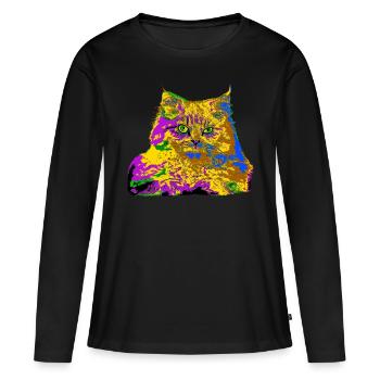 Chat coloré - T-shirt manches longues Premium bio Femme - noir - Devant - Julia (174cm)