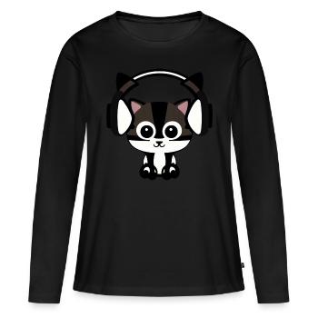 Melodische Samtpfote: Katze mit Headset - Frauen Premium Bio Langarmshirt - Schwarz - Vorne - Julia (174cm)