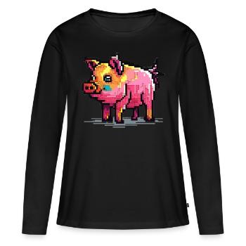 Cochon en 8 bits et avec pixels - T-shirt manches longues Premium bio Femme - noir - Devant - Julia (174cm)
