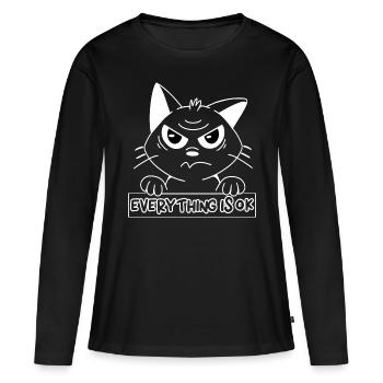 Katze EVERYTHING IS OK - Frauen Premium Bio Langarmshirt - Schwarz - Vorne - Julia (174cm)