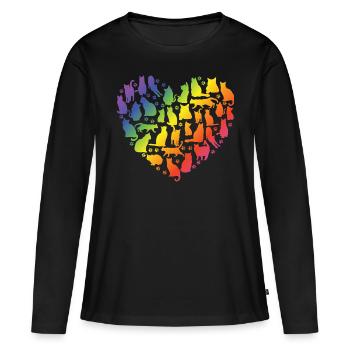Cœur de chats - Arc-en-ciel - T-shirt manches longues Premium bio Femme - noir - Devant - Julia (174cm)
