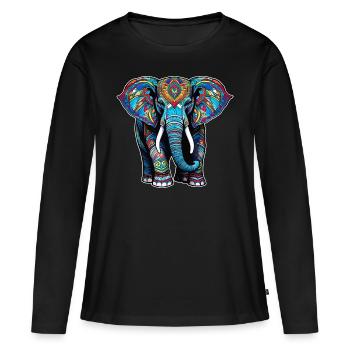 Animal éléphant dans le style bohème - T-shirt manches longues Premium bio Femme - noir - Devant - Julia (174cm)
