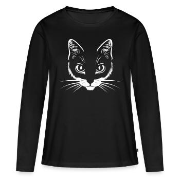 Tête de chat - T-shirt manches longues Premium bio Femme - noir - Devant - Julia (174cm)