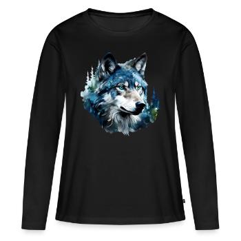 Wolf - Frauen Premium Bio Langarmshirt - Schwarz - Vorne - Julia (174cm)