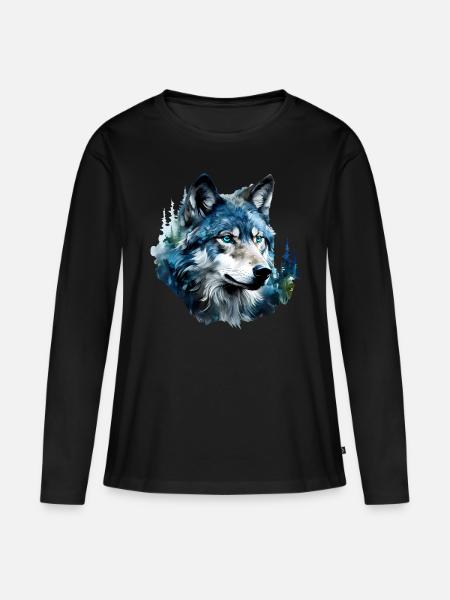 Wolf - Frauen Premium Bio Langarmshirt - Schwarz