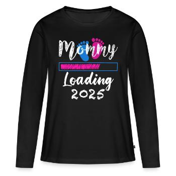 Werdende Mutter 2025, Mama loading 2025 - Frauen Premium Bio Langarmshirt - Schwarz - Vorne - Julia (174cm)
