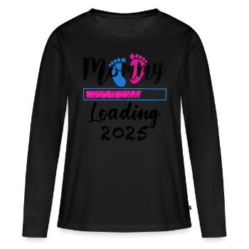 Femme enceinte 2025, maman chargement 2025 - T-shirt manches longues Premium bio Femme - noir - Devant - Julia (174cm)