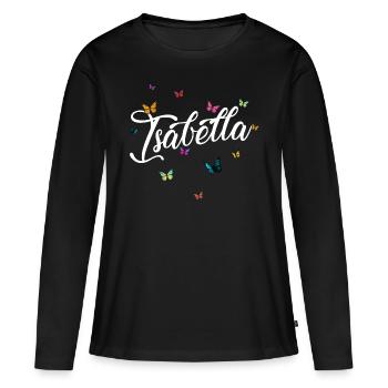 ISABELLA - Nom de la fille avec des papillons colorés - T-shirt manches longues Premium bio Femme - noir - Devant - Julia (174cm)