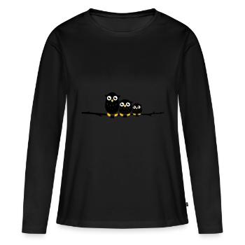 trois hiboux sur une branche - T-shirt manches longues Premium bio Femme - noir - Devant - Julia (174cm)